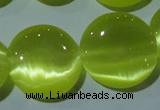 CCT574 15 inches 14mm flat round cats eye beads wholesale