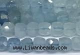 CCU1005 15 inches 4mm faceted cube aquamarine beads