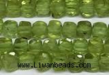 CCU1018 15 inches 4mm faceted cube olive quartz beads