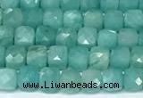 CCU1023 15 inches 4mm faceted cube amazonite beads