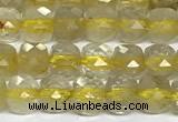 CCU1025 15 inches 4mm faceted cube golden rutilated quartz beads