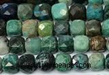 CCU1027 15 inches 4mm faceted cube chrysocolla beads