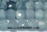 CCU1036 15 inches 6mm faceted cube aquamarine beads