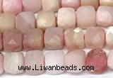 CCU1037 15 inches 6mm faceted cube pink opal beads