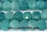 CCU1039 15 inches 6mm faceted cube amazonite beads