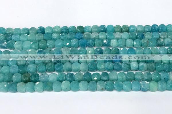 CCU1039 15 inches 6mm faceted cube amazonite beads