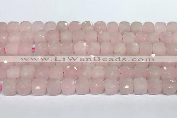 CCU1053 15 inches 8mm faceted cube rose quartz beads