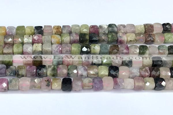 CCU1275 15 inches 6mm - 7mm faceted cube tourmaline beads