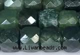 CCU1278 15 inches 6mm - 7mm faceted cube moss agate beads