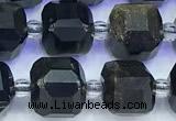 CCU1307 15 inches 9mm - 10mm faceted cube golden obsidian beads