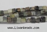 CCU16 15.5 inches 4*4mm cube silver leaf jasper beads wholesale