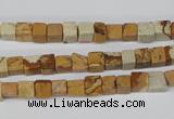 CCU29 15.5 inches 5*5mm cube picture jasper beads wholesale