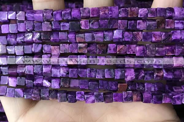 CCU454 15.5 inches 4*4mm cube purple crazy lace agate beads