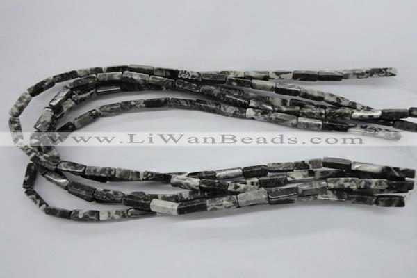 CCU505 15.5 inches 4*13mm cuboid black & white jasper beads wholesale