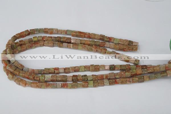 CCU52 15.5 inches 6*6mm cube New unakite beads wholesale