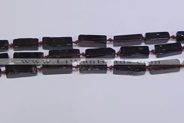 CCU607 15.5 inches 8*20mm - 10*30mm cuboid smoky quartz beads