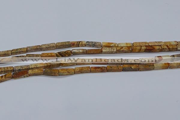 CCU738 15.5 inches 4*13mm cuboid picture jasper beads wholesale