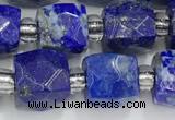 CCU765 15 inches 8*8mm faceted cube lapis lazuli beads