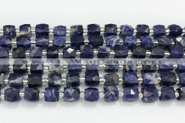 CCU766 15 inches 8*8mm faceted cube sodalite beads