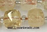 CCU775 15 inches 10*10mm faceted cube citrine beads