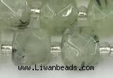 CCU776 15 inches 10*10mm faceted cube green rutilated quartz beads