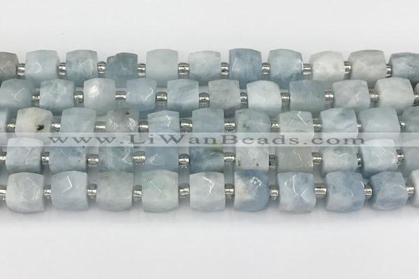 CCU780 15 inches 10*10mm faceted cube aquamarine beads