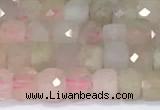 CCU831 15 inches 4mm faceted cube morganite beads