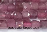 CCU843 15 inches 4mm faceted cube tourmaline beads