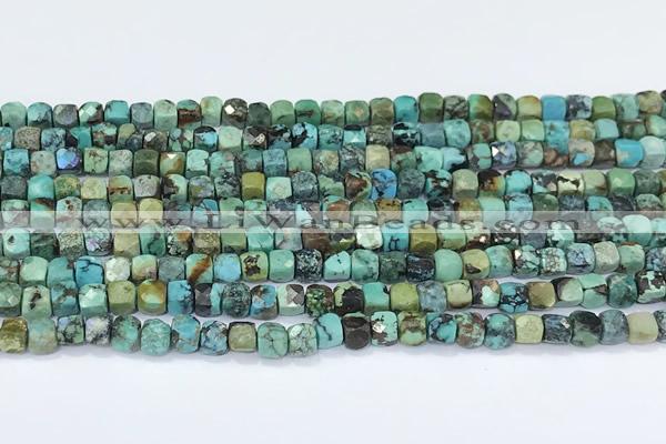 CCU845 15 inches 4mm faceted cube turquoise beads