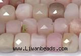 CCU848 15 inches 4mm faceted cube pink opal beads