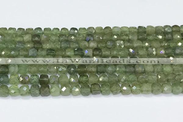 CCU862 15 inches 6mm faceted cube green apatite beads