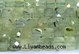 CCU877 15 inches 4mm faceted cube prehnite beads