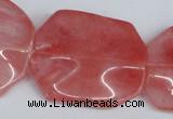 CCY167 15.5 inches 30*40mm wavy rectangle cherry quartz beads