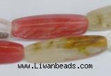 CCY211 15.5 inches 12*40mm trihedron volcano cherry quartz beads