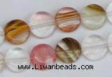 CCY213 15.5 inches 12mm flat round volcano cherry quartz beads