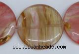 CCY215 15.5 inches 40mm flat round volcano cherry quartz beads