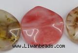 CCY229 15.5 inches 30mm wavy coin volcano cherry quartz beads