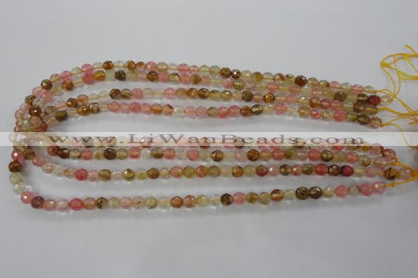 CCY501 15.5 inches 6mm faceted round volcano cherry quartz beads