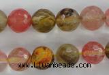 CCY504 15.5 inches 12mm faceted round volcano cherry quartz beads