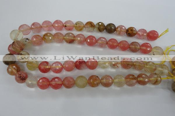 CCY505 15.5 inches 14mm faceted round volcano cherry quartz beads