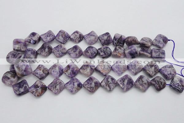 CDA320 15.5 inches 15*15mm twisted diamond dyed dogtooth amethyst beads