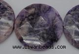 CDA328 15.5 inches 32mm faceted coin dyed dogtooth amethyst beads