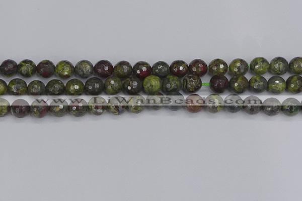 CDB323 15.5 inches 10mm faceted round dragon blood jasper beads