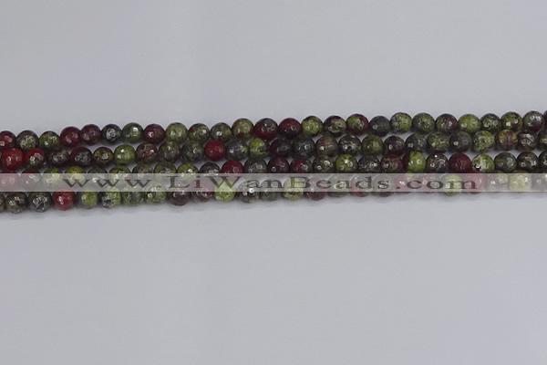 CDB328 15.5 inches 4mm faceted round A grade dragon blood jasper beads