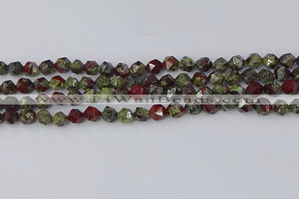 CDB336 15.5 inches 6mm faceted nuggets dragon blood jasper beads