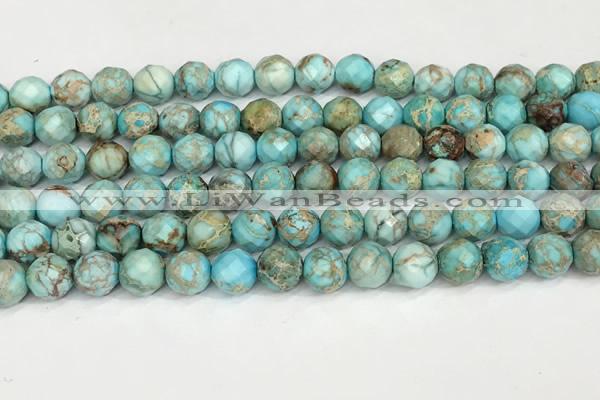 CDE1386 15.5 inches 8mm faceted round sea sediment jasper beads