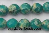 CDE2174 15.5 inches 14mm faceted round dyed sea sediment jasper beads