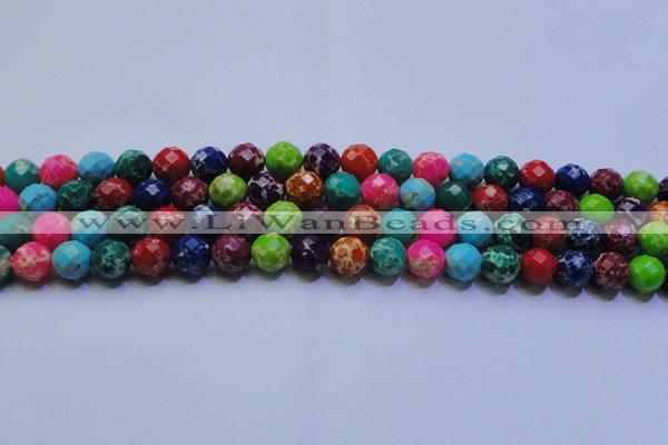 CDE2697 10mm faceted round mixed color sea sediment jasper beads