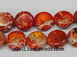 CDE518 15.5 inches 14mm flat round dyed sea sediment jasper beads