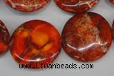 CDE522 15.5 inches 25mm flat round dyed sea sediment jasper beads